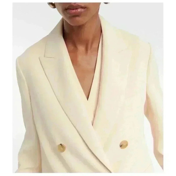 New Vince Crepe Cream Winter White Double-Breasted Oversized Blazer Size 12 - Picture 3 of 13